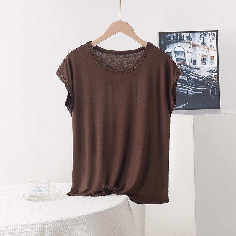 Summer Top for Moms Solid Color Ladies' Loose Fit Modal T-Shirt Plus Size Round Neck Short Sleeve T-shirt