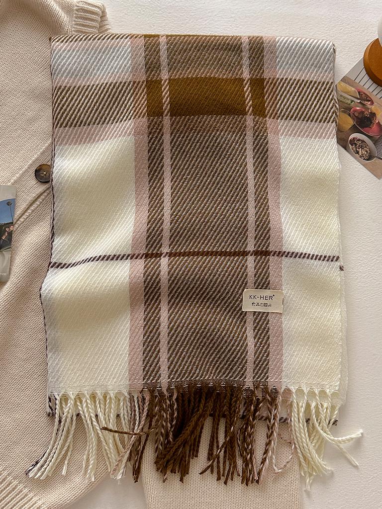 Plaid Long Scarf Winter Warm Imitation Cashmere Women Pashmina Foulard Bandana Scarves Female Luxury Hijab Tassel Shawl Wraps