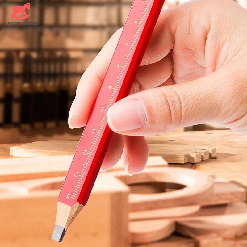 12Pcs Elliptical Woodworking Pencils With Scale Flat Mark Pencils Black/Red Thick Core Hand Tool Diy Accessories