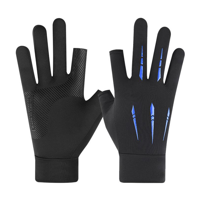 Sunscreen gloves men's summer ice silk thin two-finger leakage fishing non-slip takeaway rider riding gloves women