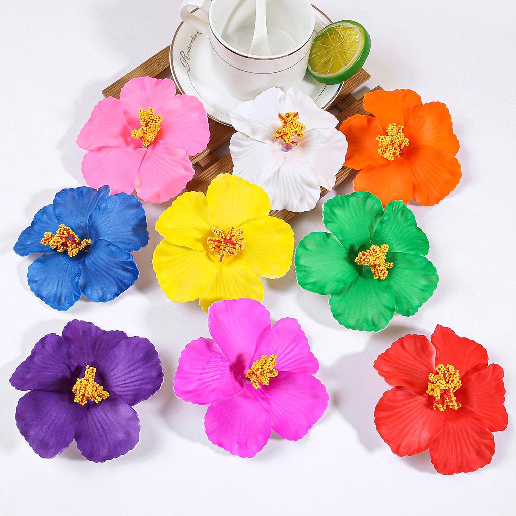 9pcs Hibiscus Rosa-sinensis Flower Hair Clips Simulated Beach Flower Hair Pins Hawaii Vacation Hair Accessories