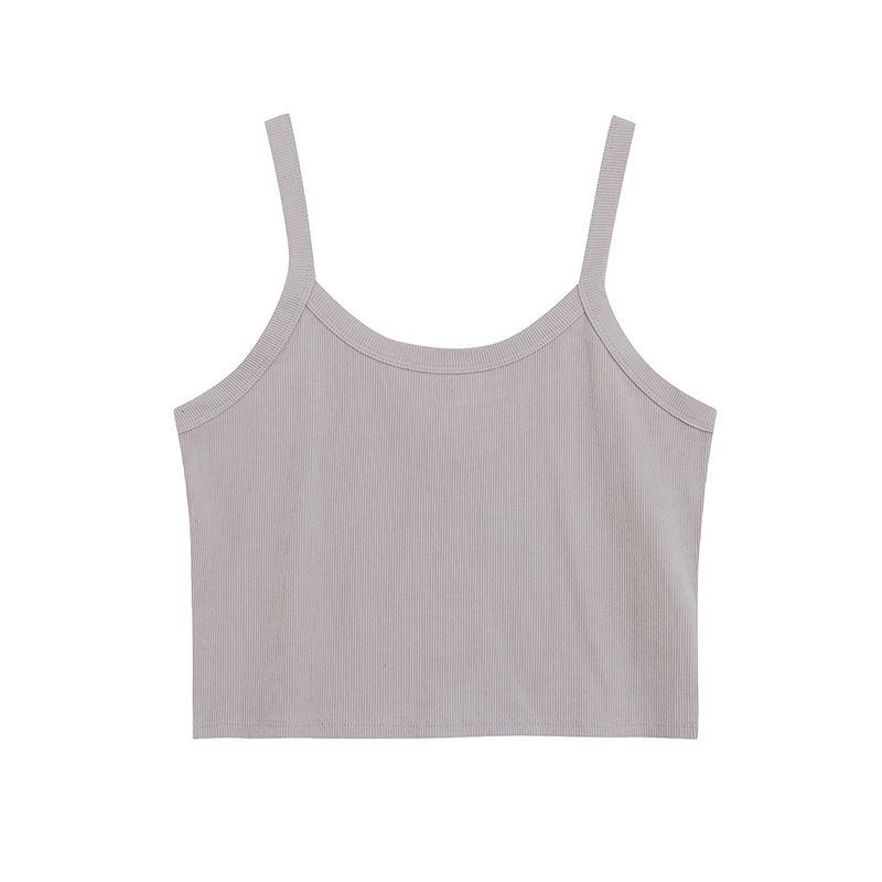 

C Standard ~ Export French Rib Knitted Shirt ~ Short Beauty Back Small Sling Vest Women s Summer Base Tops Tube Top Gray M