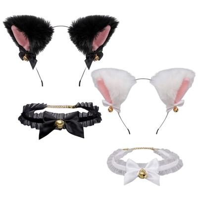 Mode Doux Mignon Oreilles de Chat Clochette Bandeau Noir Sauvage Petit Collier Kawaii Nœud Collier à Clochette Tour de Cou Bracelet Accessoires