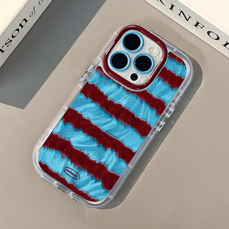 

Blue Background Plush Stripes for IPhone16promax Mobile Phone Case for Apple Cream Feather Yarn All-inclusive 11 Ultra-thin For OPPO A93s