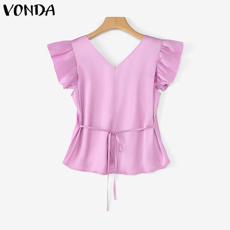 ZANZEA Women Square Collar Ruffled Short Sleeve Satin Casual Blouse