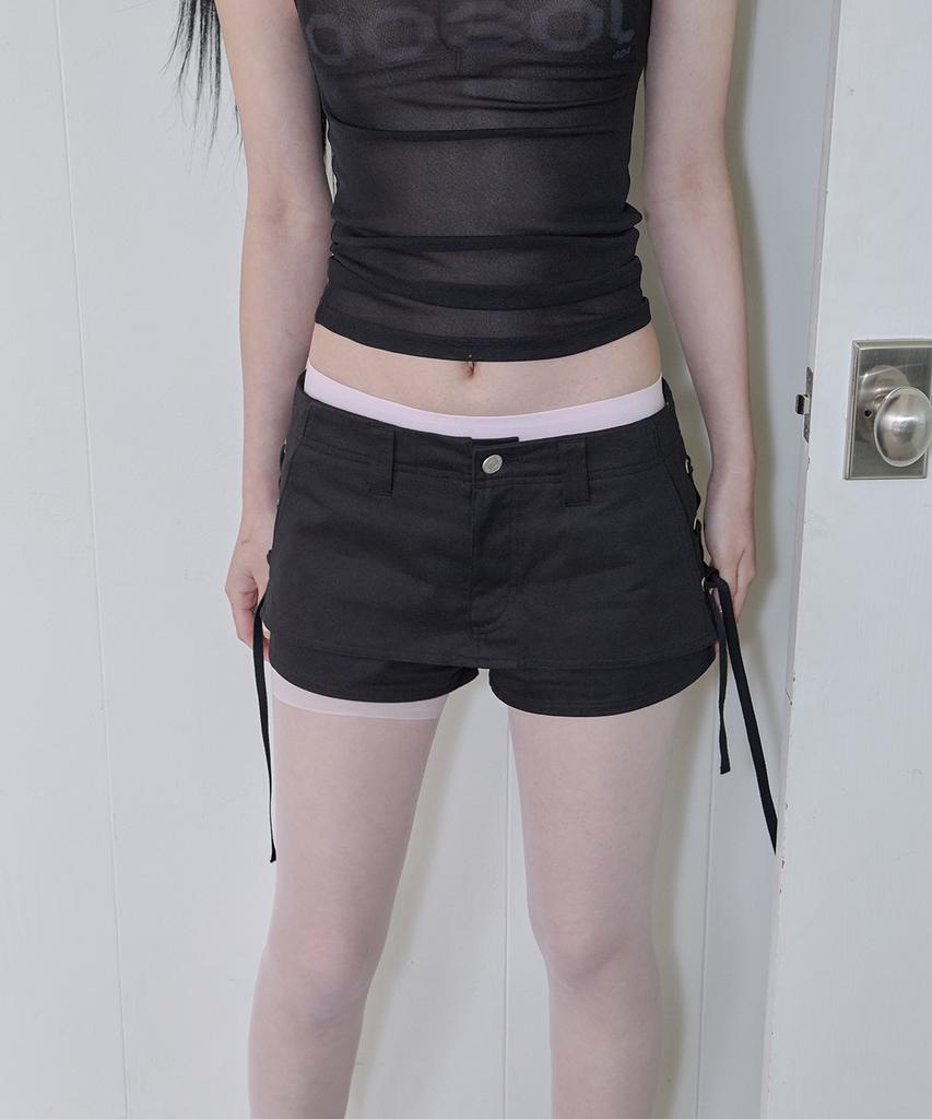 Sailpeulei Layered Lace-Up Skirt Shorts / Black