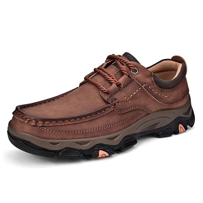 Fashion Outdoor Mens Hiking Shoes Fashion Soft Classic Large Size 39-50 Comfort Non-slip Walking Shoes Genuine Leather Casual Loafers