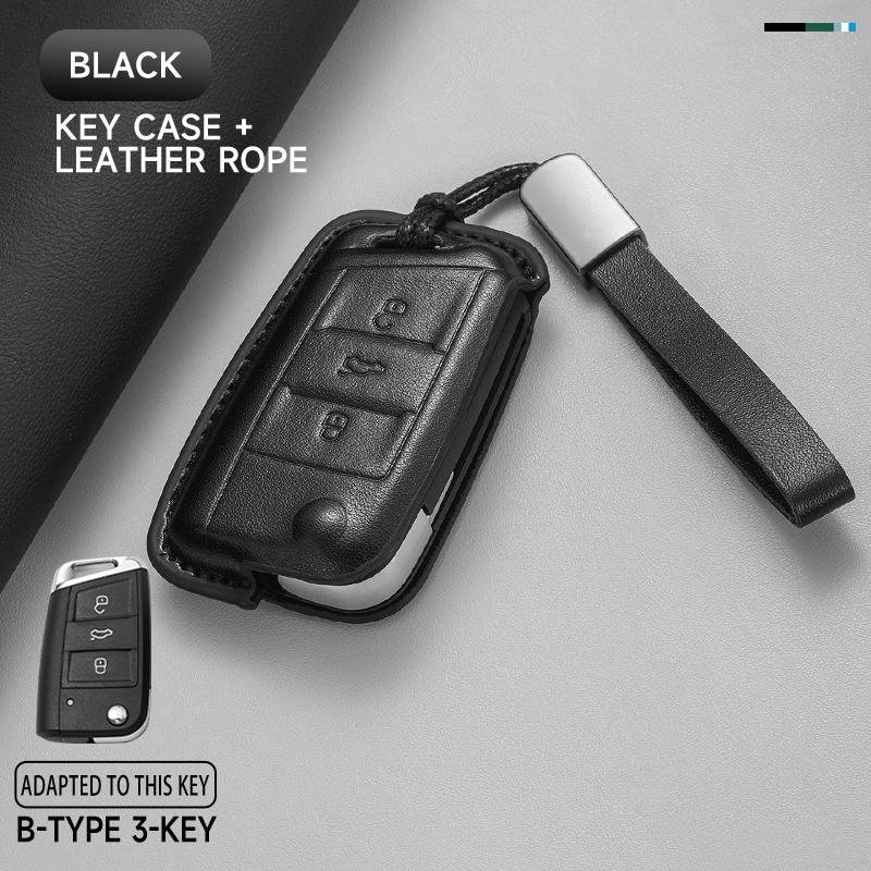 

Leather Car Key Cover Case Protection Shell KeychainFor VW Volkswagen GTI Golf 7 MK2 MK7 Polo Tiguan T-Cross T-Roc touran