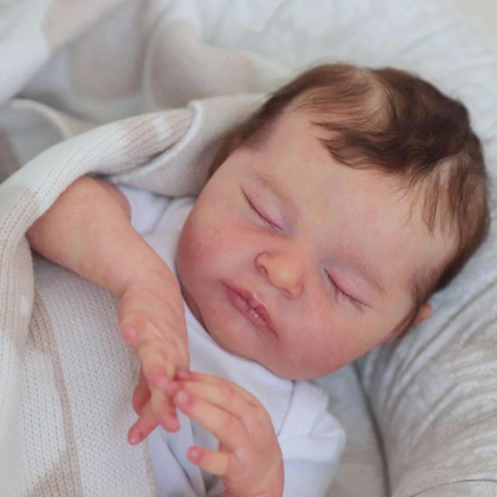 BZDOLL 20 Zoll 50 cm Weichvinyl Schläfriges Reborn Baby Mädchen Künstlerpuppe 3D-bemalte Haut mit sichtbaren Adern Schlafendes Neugeborenes Bebe Lebensecht Kinder Weihnachtsgeschenk