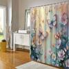 1pc Shower Curtain - Floral & Butterfly Design, Soft Pastel Gradient, Romantic Style, Polyester,  Bathroom & Patio Decor