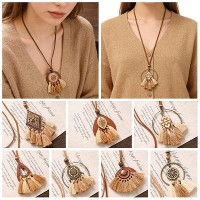 Trendy Boho Long Neckalce Women Fashion Brown Pendent Necklaces Vintage Sweater Chain  Jewelry