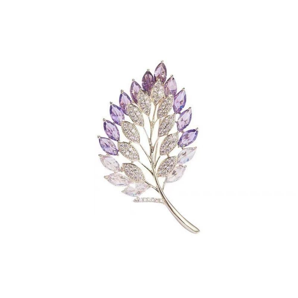 Luxury Shiny Micro Inlay Zircon Amethyst Hollowed-out Leaf Brooch for Women Exquisite High-end Suit Corsage Pin Jewelry Gifts фиолетовый