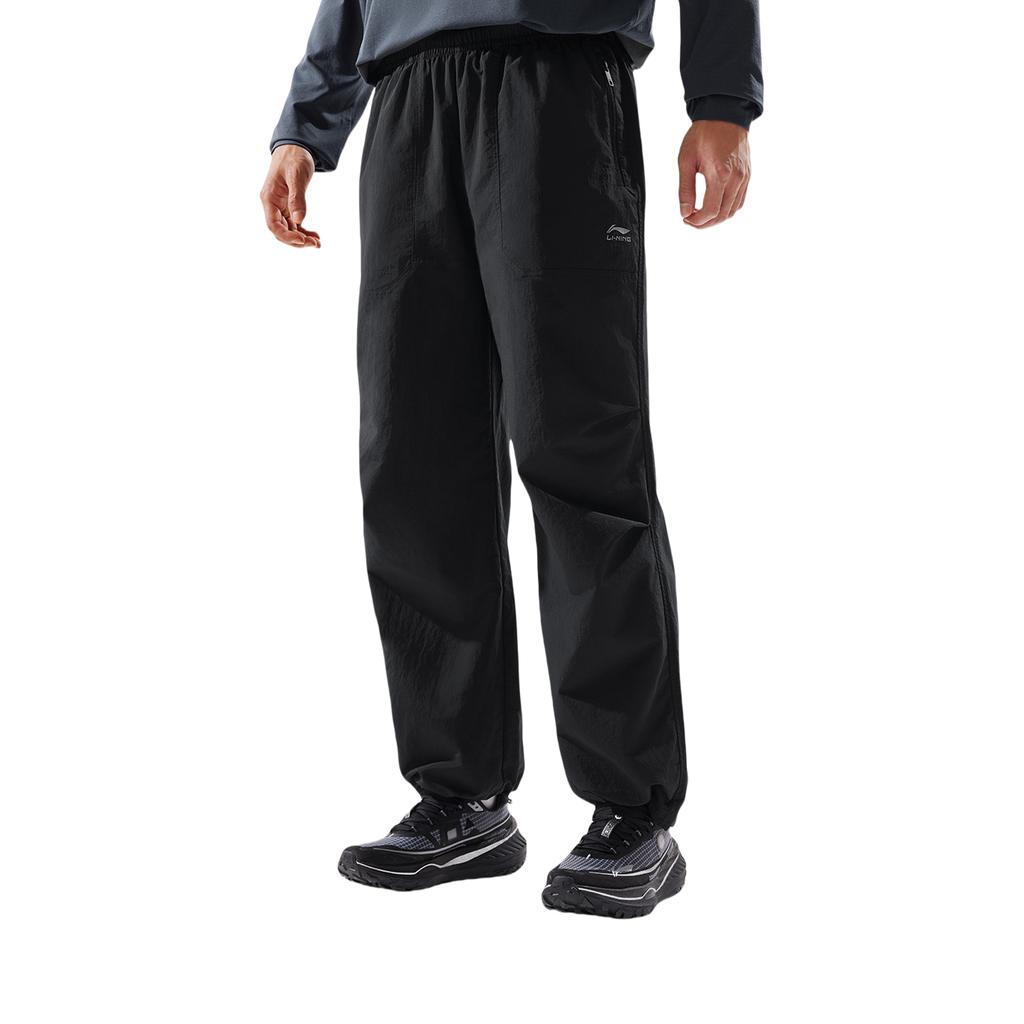 Li Ning Fitness Series Locker Gesponnenes Logo Buchstaben Sport Lange Hose Herren Unterteile Schwarz AYKV227-3