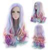 Cosplay Wig Women Gradient Rainbow Lolita Style Long Curly Middle Part High Temperature Fiber B029