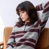SanCai Women's Striped Polo Collar Knit Sweater