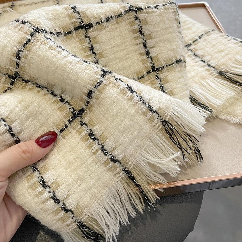 New scarf women's winter versatile imitation cashmere plaid scarf thickened warm shawl scarf