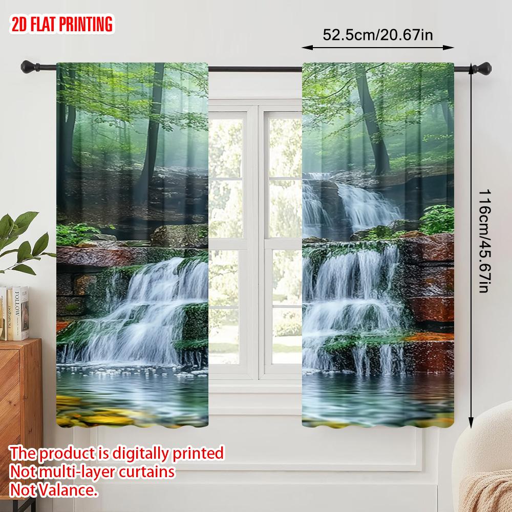 2pcs  2D plane printing Creative Curtains Waterfall Landscape Versatile 100% Polyester (without rod) Holiday for Bedroom &