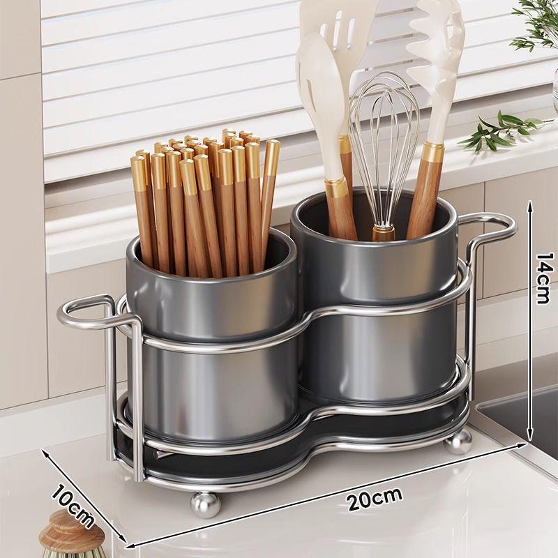 Stylowy pojemnik na sztućce i pałeczki: Odprowadza wodę, zapobiega pleśni i organizuje łyżki oraz łopatki