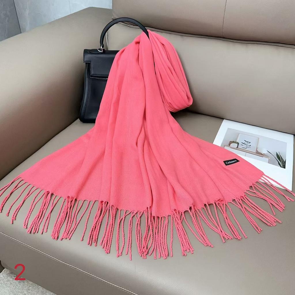 Autumn Winter Scarf Women Cashmere Feel Solid Pashmina Wraps Scarves Female Warm Soft Bufanda Tassel Shawl Long Poncho Echarpe