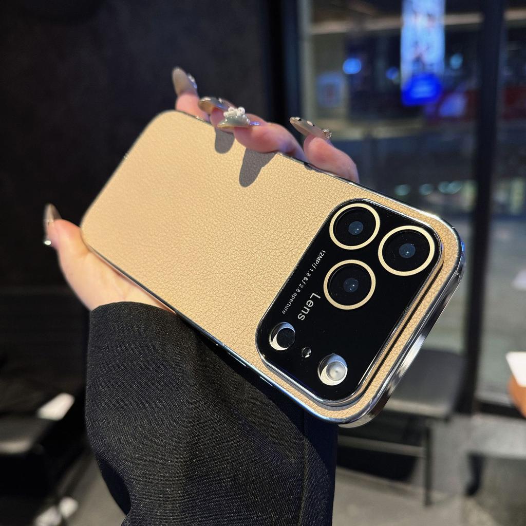 Litchi Pattern New Large Window for Apple 17pm Mobile Phone Case Electroplating for IPhone17air Protective Case