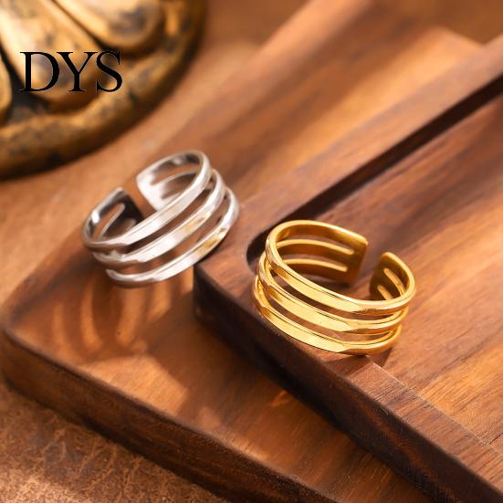 Adjustable Finger Ring Thumb Geometric Lines Shape Opening Design Oxidation Resistant Band Stainless Steel Versatile Jewelry Gift Durable Golden