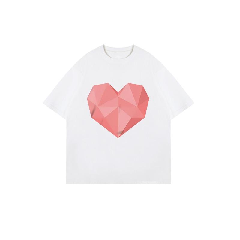 Oversized T-Shirt Black Geometric Heart Print Casual Wear