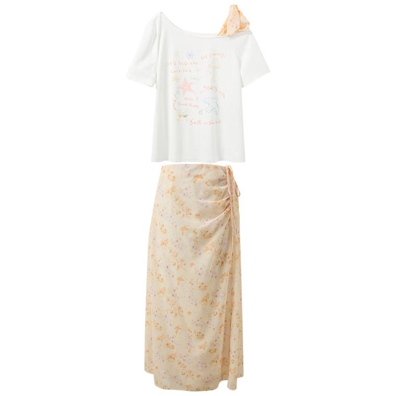 Sancai Plus Size Floral Print T-shirt & Skirt Set XXL