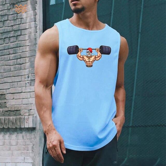 Fitness Sommer Herren Fitness Running Schnelltrocknendes bedrucktes ärmelloses Unterhemd mit Rundhalsausschnitt Muscle Undershirt Gym Workout Weste