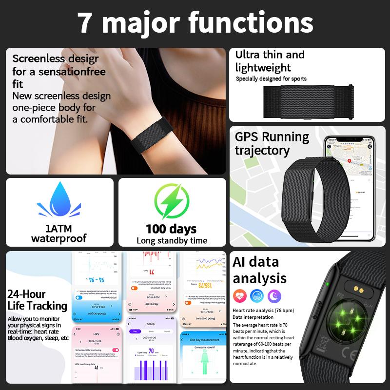 No Screen Sports Smart Bracelet Call Reminder AI Healthy Heart Rate Blood Pressure Pedometer GPS Track Men Women Smartwatch