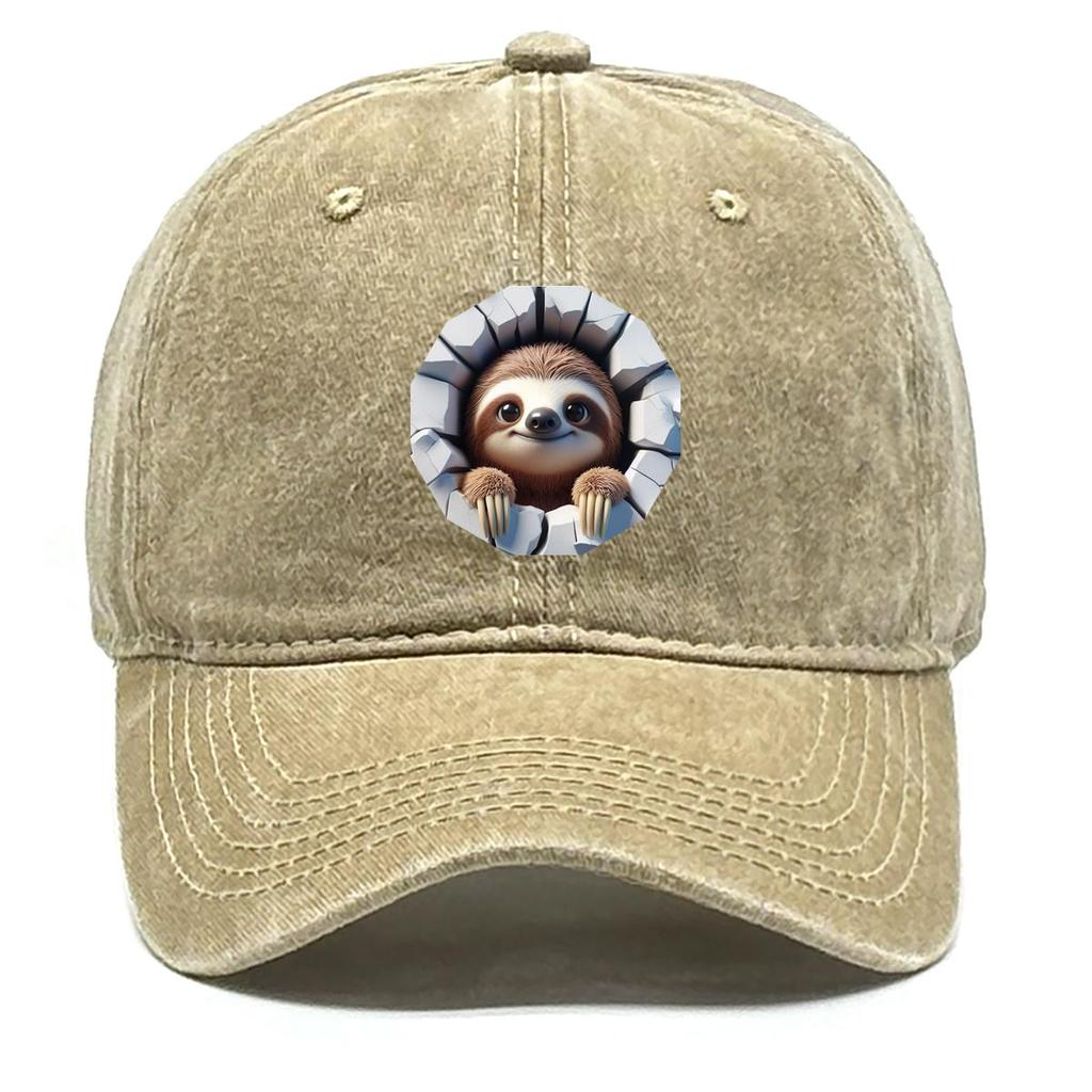 Smiling Sloth Print Adjustable Baseball Hat, Animal Trucker Hat Sporting Headwear Sun Protection Unisex Snapback Baseball Hat