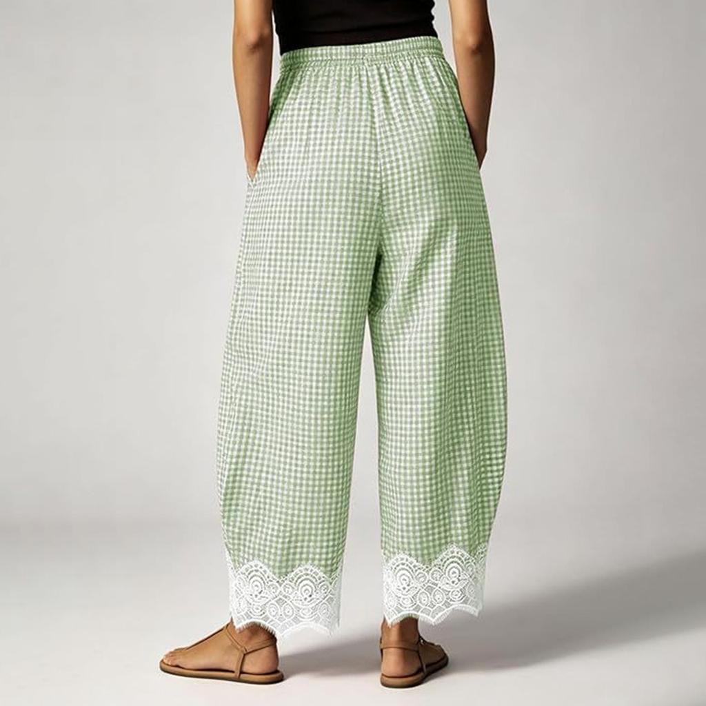 Damen Karottenhose mit elastischem Bund und Spitzenbesatz für den lässigen Alltagsgebrauch
