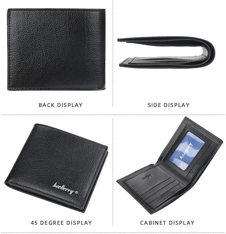 Mens Bifold Soft Pu Leather Lychee Pattern Card Holder Smart Business Card Case Minimalist Multi-card Wallet with ID Window