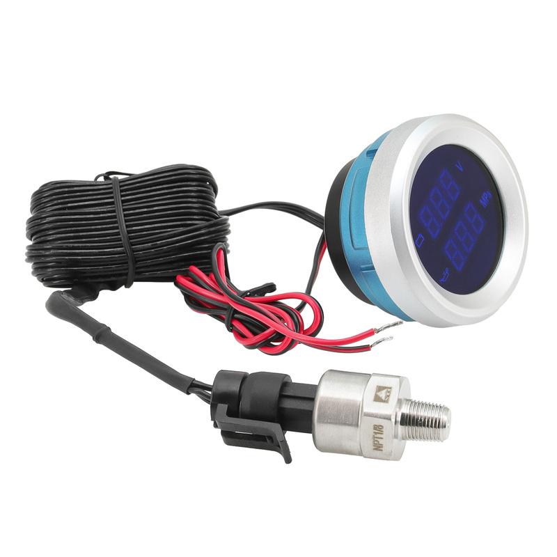 2" 52mm Oil Press+Voltmeter with Oil Pressure Sensor Blue LED Digital Voltage Volt Meter 2 in 1 Gauge for Racing Car Boat 12V24V