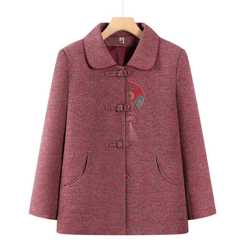 

Spring & Autumn Lapel Embroidered Coat for Middle-aged & Elderly Women 5XL (suggested up to 160 kg)