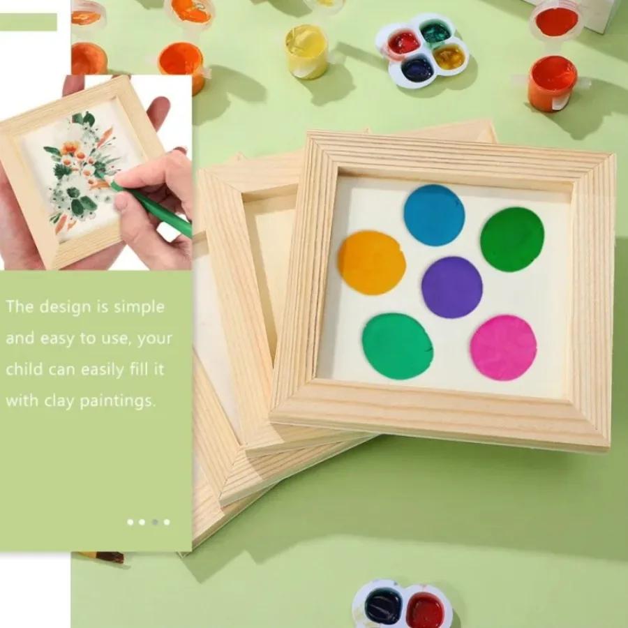 5pcs INS DIY Blank Clay Frames Multi Size Art Puzzle Holder Wooden Photo Holders Children Painting Drawing DIY Handcraft
