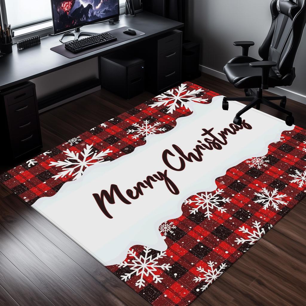 Merry Christmas Plaid Snowflake Rug Soft Crystal Velvet Floor Mat HolidayLiving Room Carpet Festive Home Decoration Winter Theme
