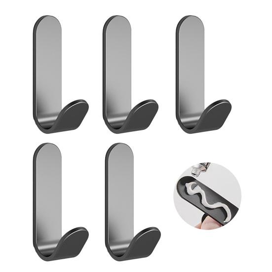 

5PCS Adhesive Wall Hooks No Drill Strong Load-Bearing Hooks Durable Carbon Steel Hooks for Bathroom Kitchen Coat Towels серый