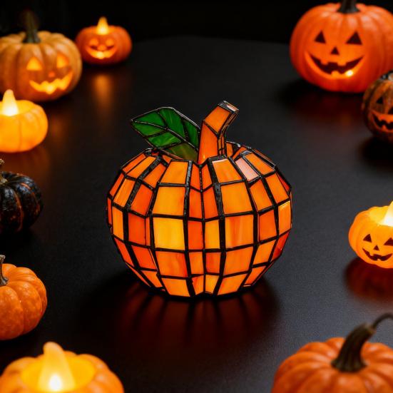 Yousheng Glassmaleri Gresskarlykt Håndlaget Halloween Gresskarlykt Stjernenatt Glassdekor Innendørs Høstdekorasjon