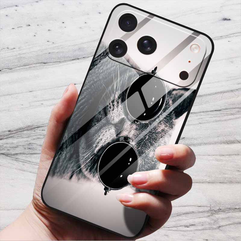 Cute Case For iPhone 17 Pro Plus Capa 17 Pro Max Bumper Luxury Tempered Glass Hard Back Cover iPhone17 Air Funda Animal Patterns