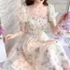 Casual Floral Party Dress Summer Chiffon Long Dress Elegant Short Sleeve Fairy Dresses For Women Clothing