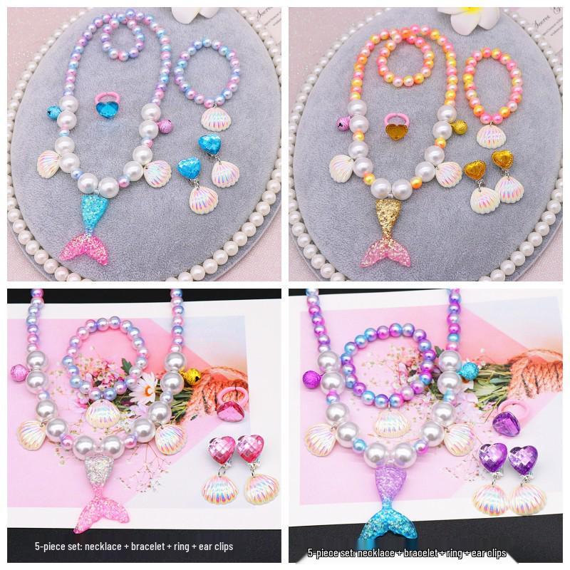 Pearl Necklace and Bracelet Set for Girls - Mermaid Theme Kids' Jewelry Accessories