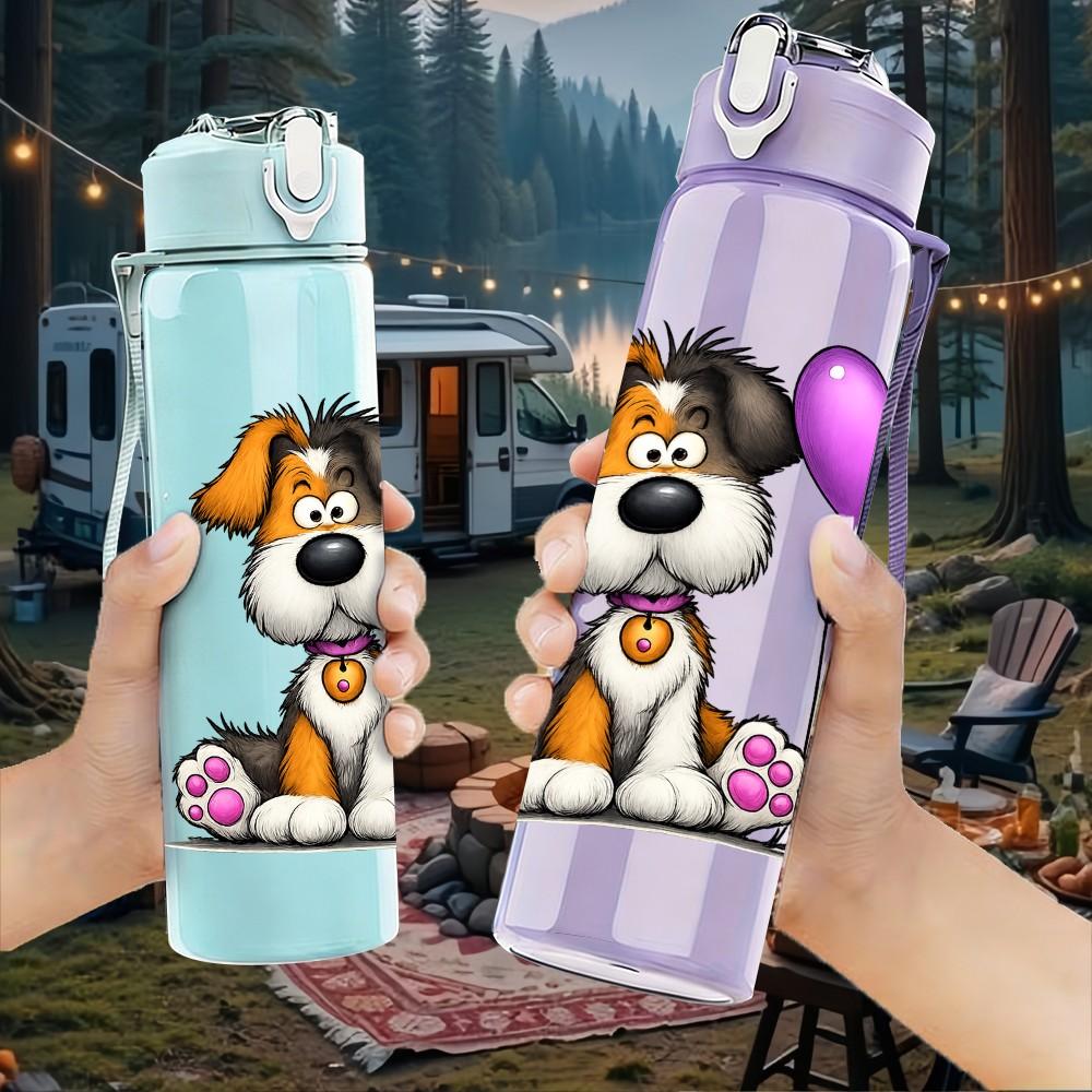1PC Puppy Dog Pink Heart 750ml Color Plastic Sports Water Bottle Leakproof Flip Straw Lid Suitable for Sports Office Home Use