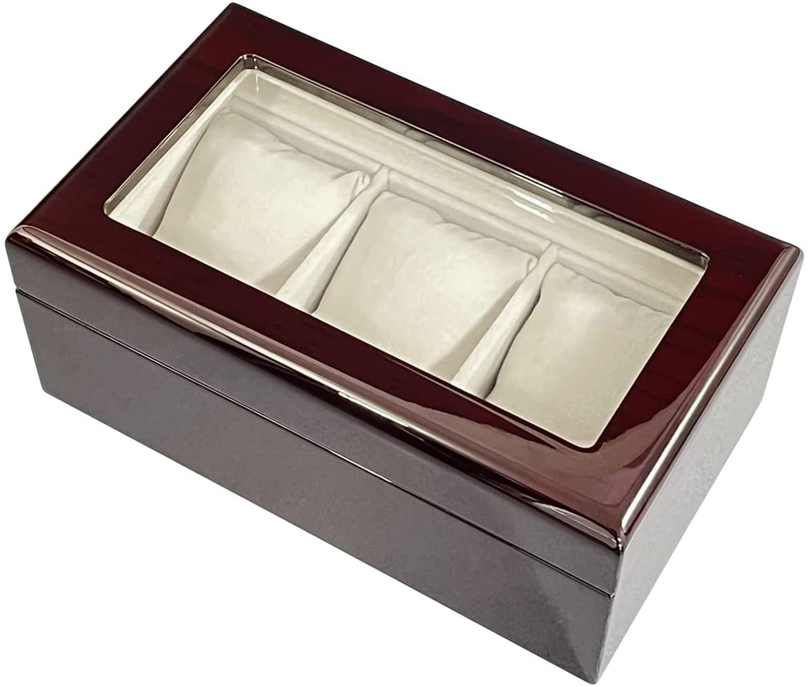 

IGIMI Часы Роскошная Деревянная Шкатулка для Часов с Коричневой Текстурой Дерева Подарочная Упаковка Признание Труда Коробка IG-ZERO 40A-5W, Вместимость на 3 Часа, Окно, Узор,