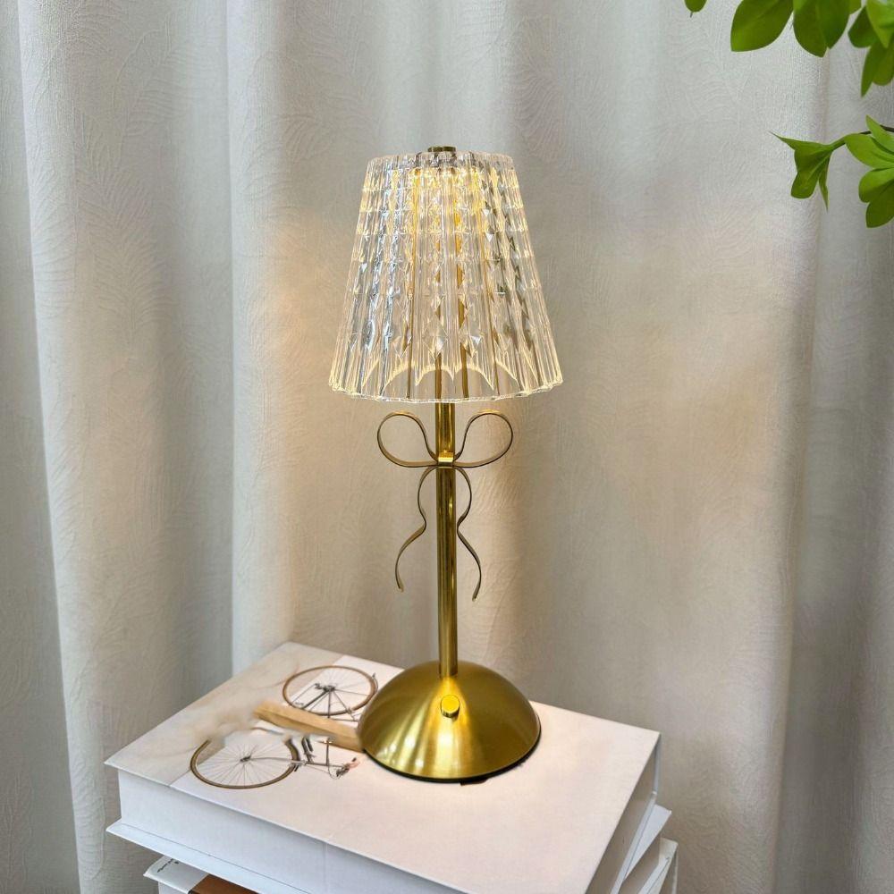 Creative Nordic Style Bowknot Table Lamp Touch Control Vintage Metal Reading Lamp Wireless Portable Atmosphere Lamp Bar Decor