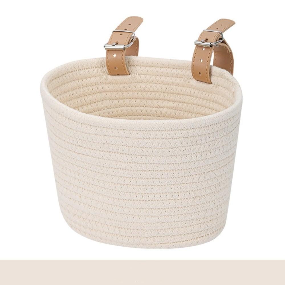 Cute with Rope Handle Bicycle Basket Large Capacity Solid Color Bike Carrier Bag Removable Bike Handlebar Basket Bike бежевый