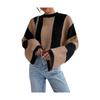 Spring Knitted Sweater Top with Round Neck and Striped Design, Sweater Jacket for Women