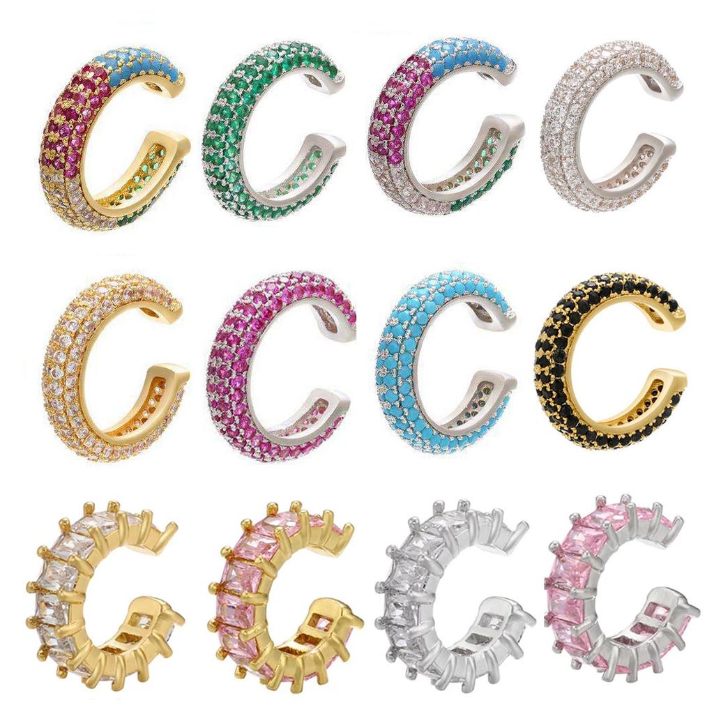 Single One Ear Clip Earring Cuff Heart Star Cross Rainbow T CZ Gold Silver Earring Jewelry Aretes No Pierced Clear Cubic