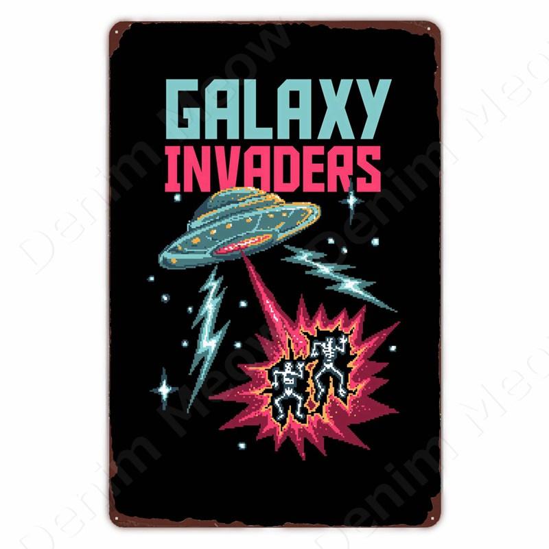 Klassieke Pixel Games Vintage Retro Metalen Tinnen Bord Oud Spellen Kunst Poster Ruimte Pixel Game Plaque voor Thuis Kamer Club Bar Muurdeco