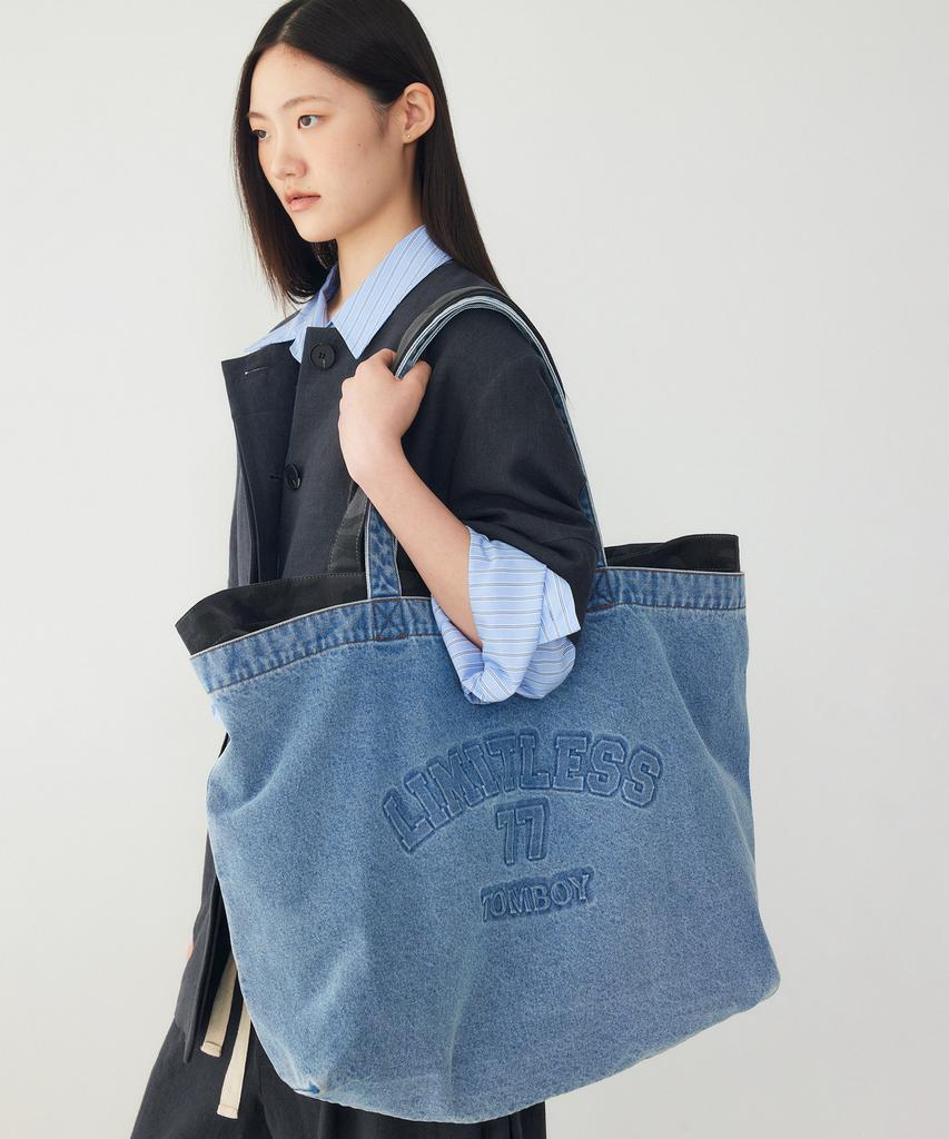 Studio Tomboy Denim Embossed Print Shoulder Bag_Indigo_9176470988