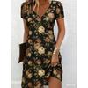Women  Summer Dress Sexy V-neck Short Sleeve Print Loose A-Line Dress